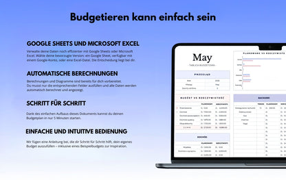Haushaltsbudget für Excel  & Google Sheets (alle Währungen)